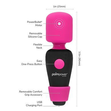 Мини-вибромассажер PalmPower Pocket с чехлом на молнии, водостойкий, перезаряжаемый, длина 9 см SO2735 фото