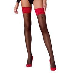 Чулки Passion ST120 1/2 black-red, на ажурной силиконовой резинке, с изысканным декором и люрекс SO5788 фото