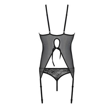 Корсет с пажами Passion URSULA CORSET XXL/XXXL, Black, трусики с ажурным декором и открытым шагом SO5837 фото