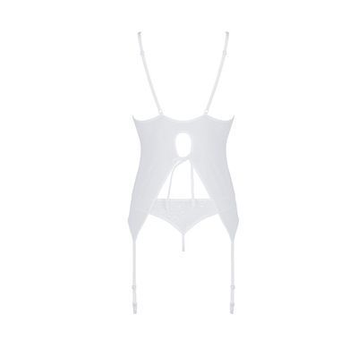 Корсет із пажами, трусики з ажурним декором та відкритим кроком Passion URSULA CORSET L/XL, white SO5838 фото