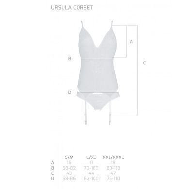 Корсет із пажами, трусики з ажурним декором та відкритим кроком Passion URSULA CORSET L/XL, white SO5838 фото